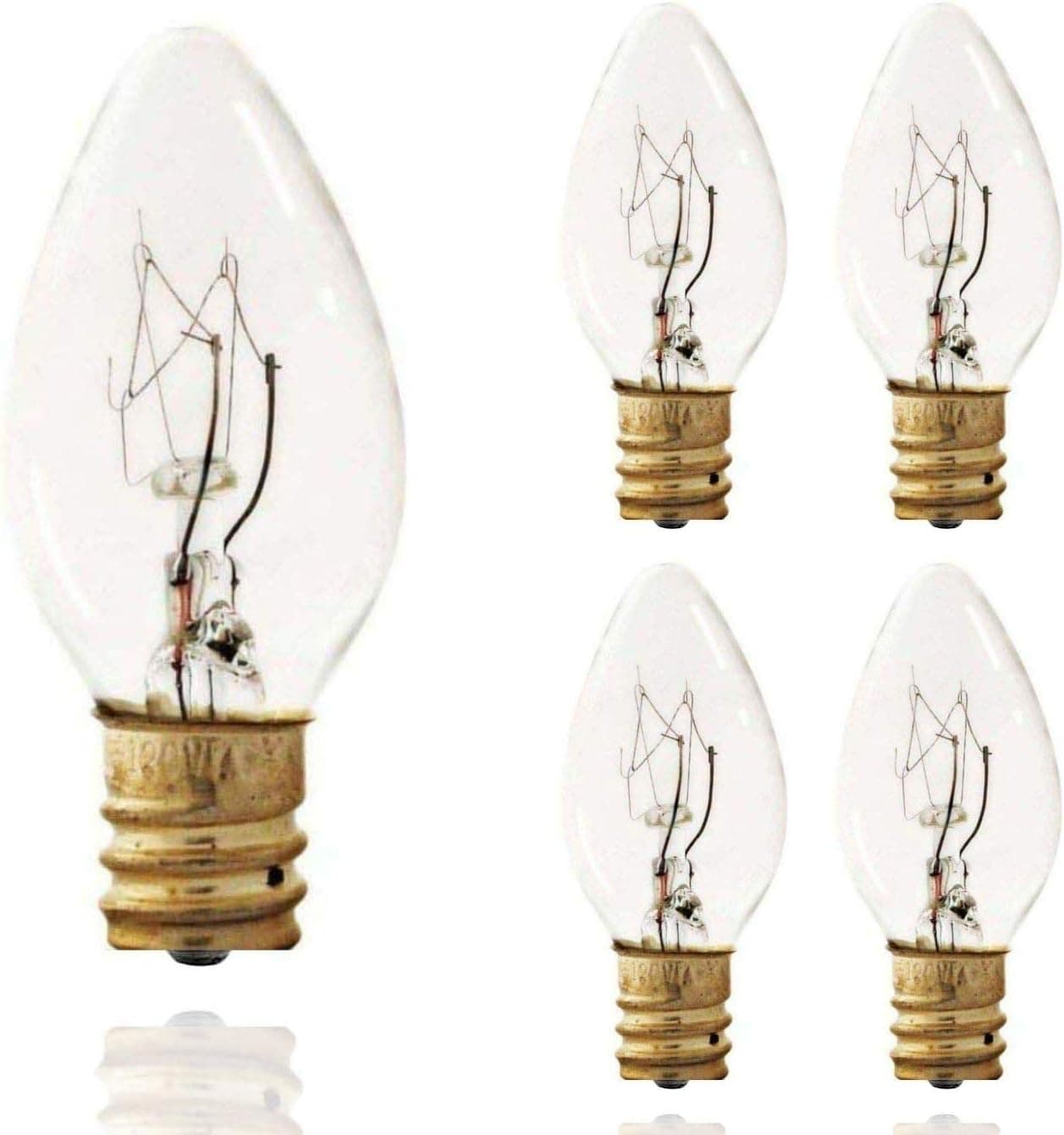 Sterl Lighting 7 Watt C7 E12 Candelabra Base 120V Replacement Candle Night Light Bulb for Electric Accent Lamp Decorative Christmas Strings Wax Warmer Incandescent Himalayan Salt Clear 2700K 5 Pack