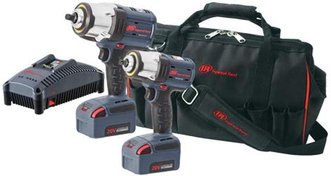 Ingersoll Rand IQV20-K201 Cordless Impact Wrench Combo Kit w/ W7152 1/2” High Torque Impact Wrench, W5133 3/8” Compact Impact Wrench, 2 Batteries, Universal Charger and Tool Bag