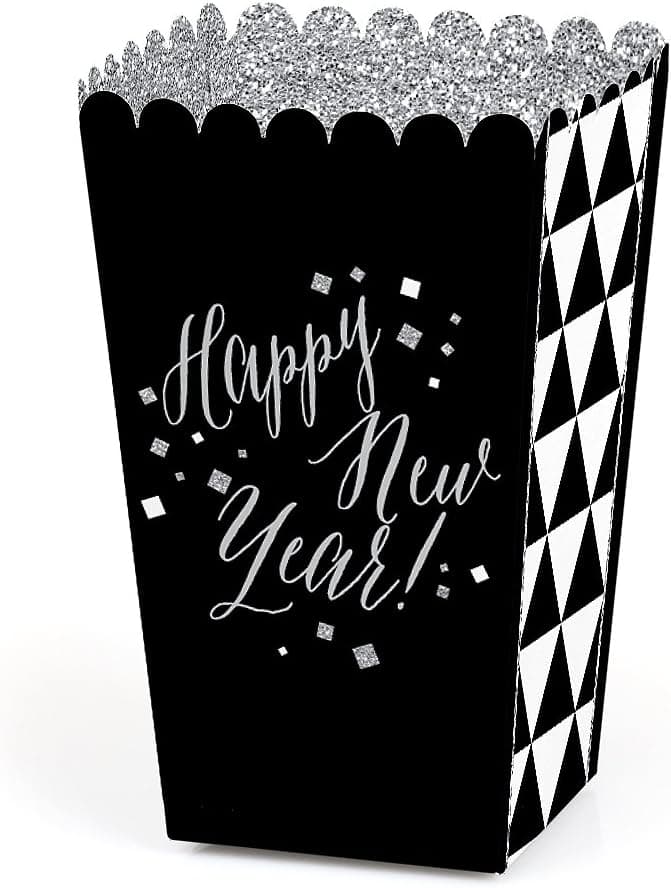 New Year's Eve - Silver Years Eve Party Favor Popcorn Treat Boxes - Set of 12