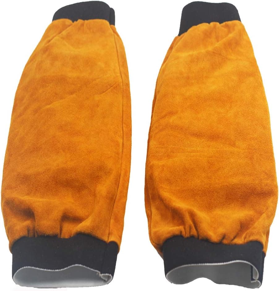 Jewboer Leather Welding Sleeves Heat Flame Resistant Arm Protection for Welder 16.5" Long