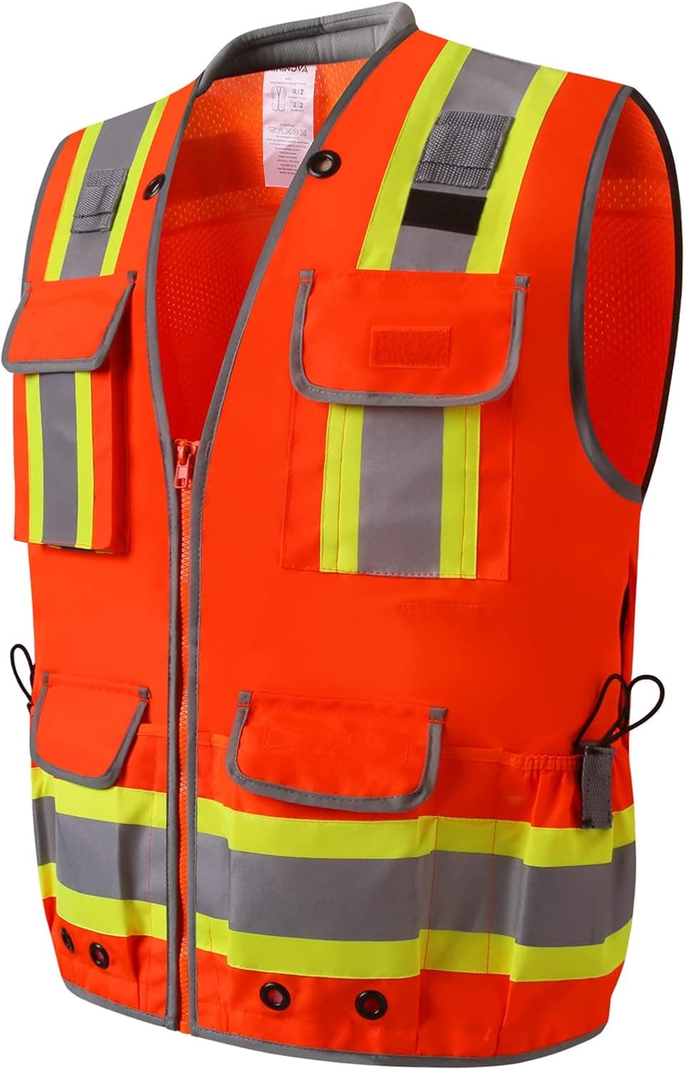 UNINOVA Surveyor Safety Vest Reflective for Men, Class 2 Heavy Duty Safety Vests Reflective with Pockets and Zipper,High Visibility Construction Work Vest(Orange,Large)