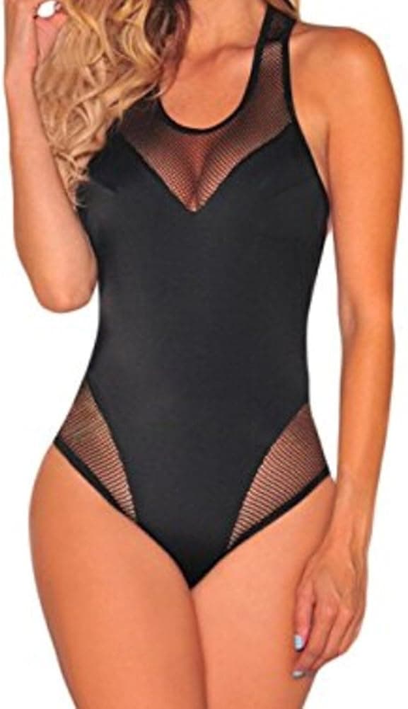 Women's Sexy Casual Party Club Sheer Mesh Bodysuit Jumpsuit Sleeveless Leotard Tops