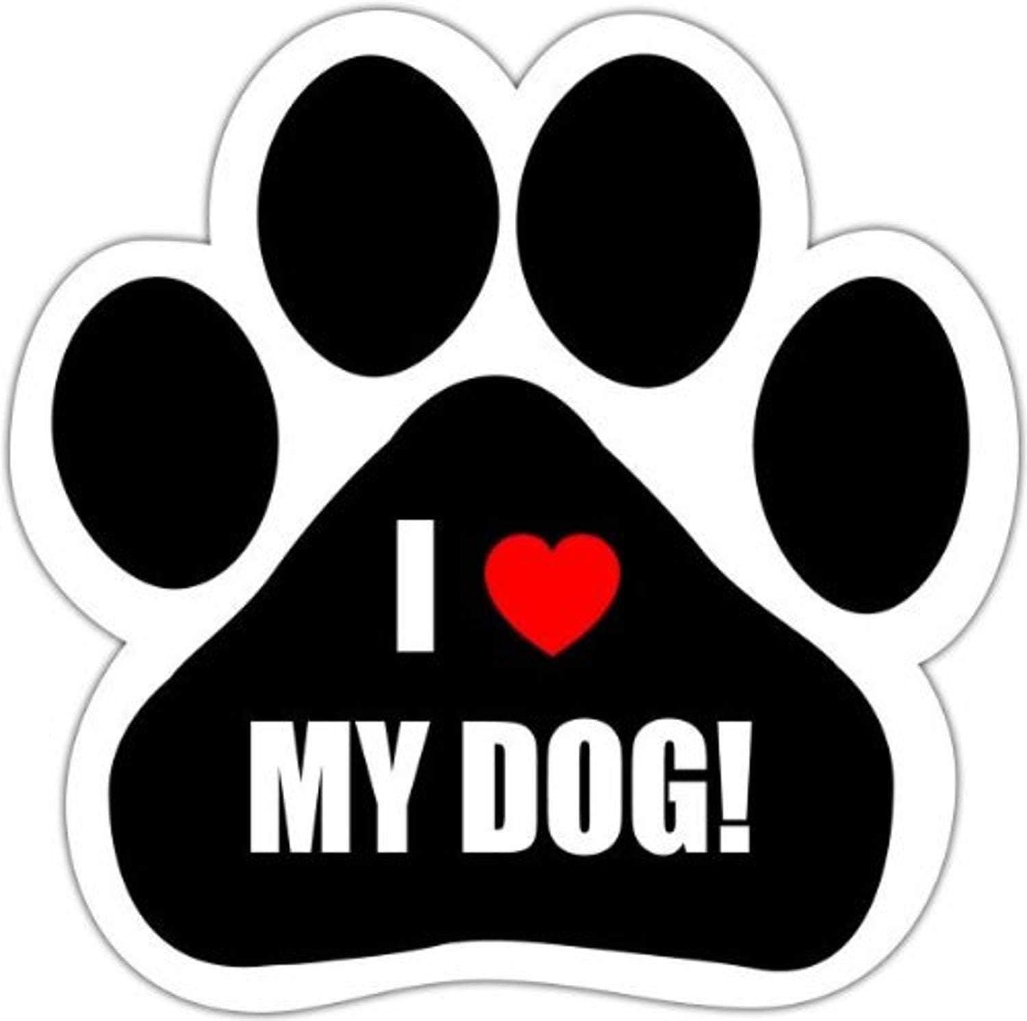 "I Love My Dog" Car Magnet With Unique Paw Shaped Design Measures 5.2 by 5.2 Inches Covered In High Quality UV Gloss For Weather Protection