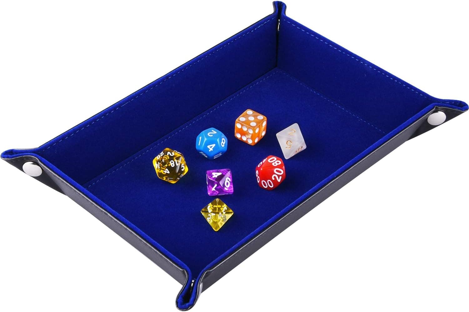 SIQUK Double Sided Dice Tray, Folding Rectangle PU Leather and Dark Blue Velvet Dice Holder