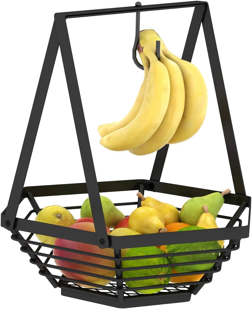 Apsan Fruit Baskets with Banana Tree Hanger Fruit Bowl with Banana Stand , Wire Fruit Baskets for Kitchen Counter or Tabletop with Banana Hook, Black
