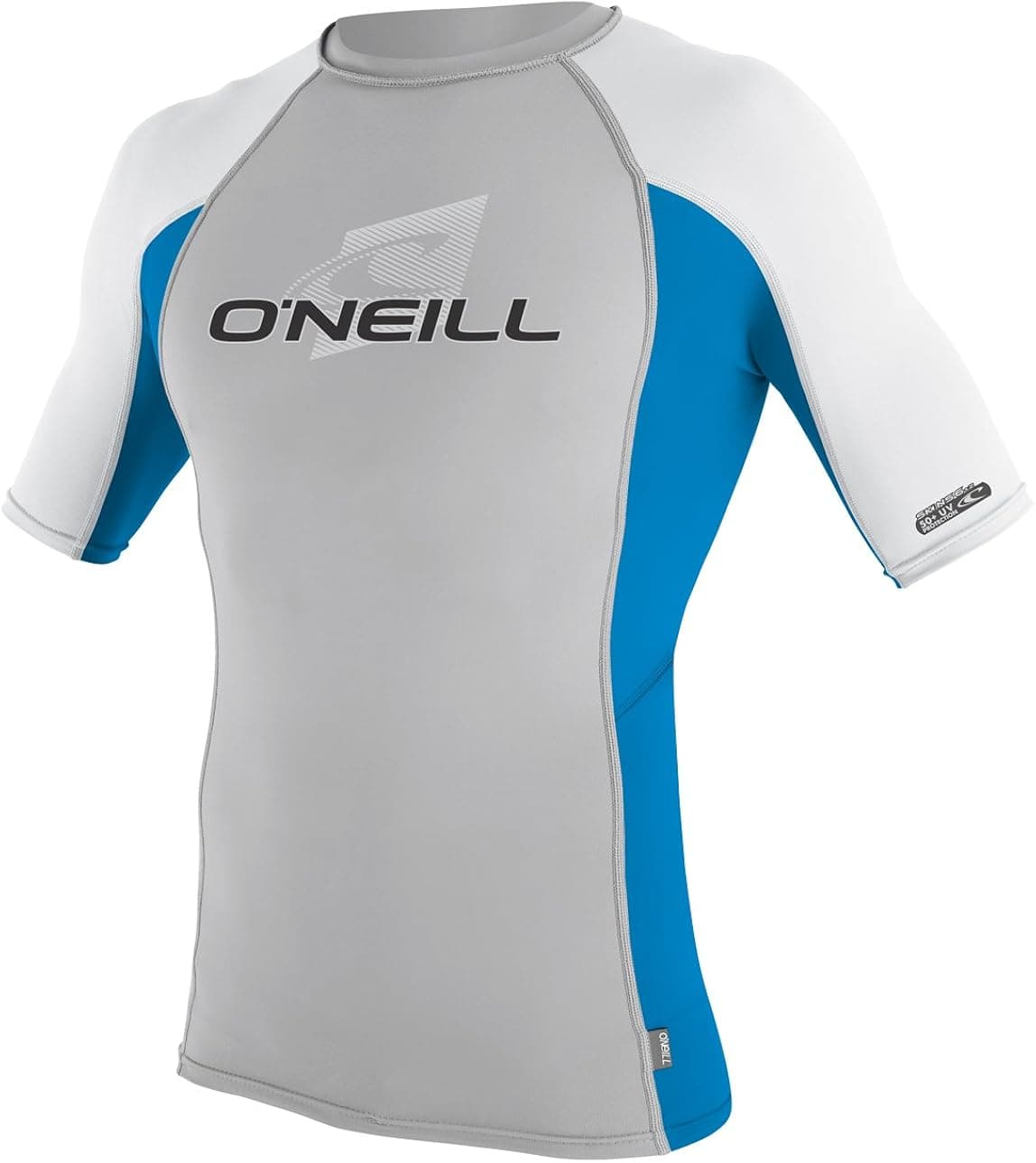 O'Neill Men's Premium Skins UPF 50+ Short Sleeve Rash Guard, Lunar/BrightBlue/Black, Small