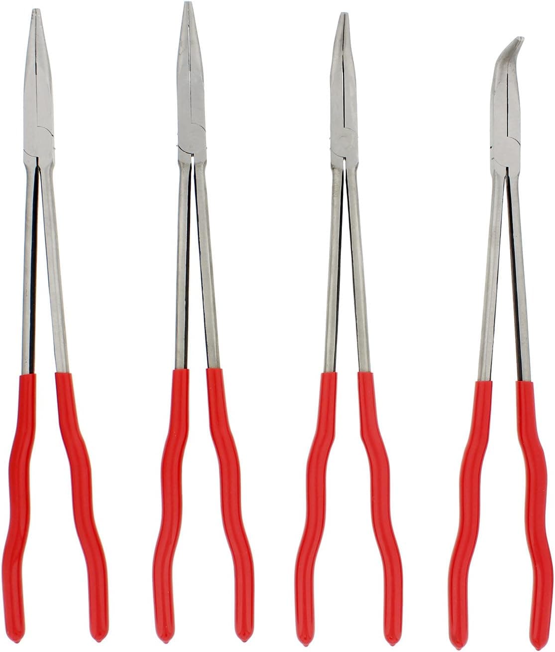 ABN Needle Nose 16in Plier 4-Piece Set – Long Reach 90-Degree Angle, 45-Degree Angle, Straight, and Curved Pliers