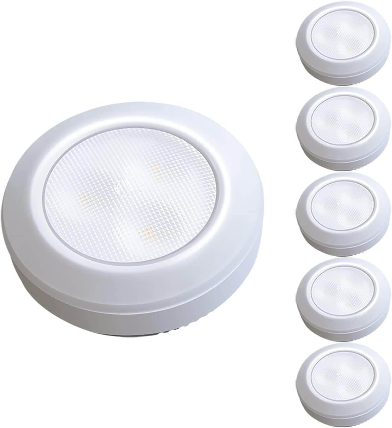 HONWELL Battery Powered Tap Light, Mini LED Tap Closet Light, Wireless Puck Light, Under Counter Lighting, Touch Light Stick on Push Lights, Warm White Night Light for Kitchen, Shelf, Cabinet(6Pack)