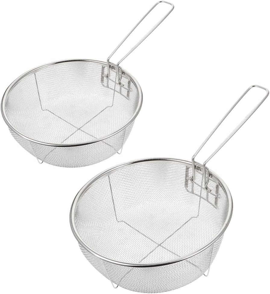 YARNOW 2Pcs Stainless Steel Deep Fry Basket Round Wire Mesh French Chip Frying Serving Basket Holder Food Filter Presentation Tableware For Kitchen Restaurant