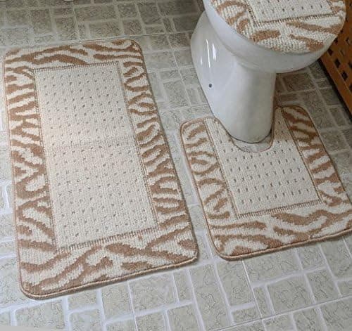 Dainty Home 3-Piece Animal Design Rug/Contour/Lid Cover Bath Set, Taupe/Ivory