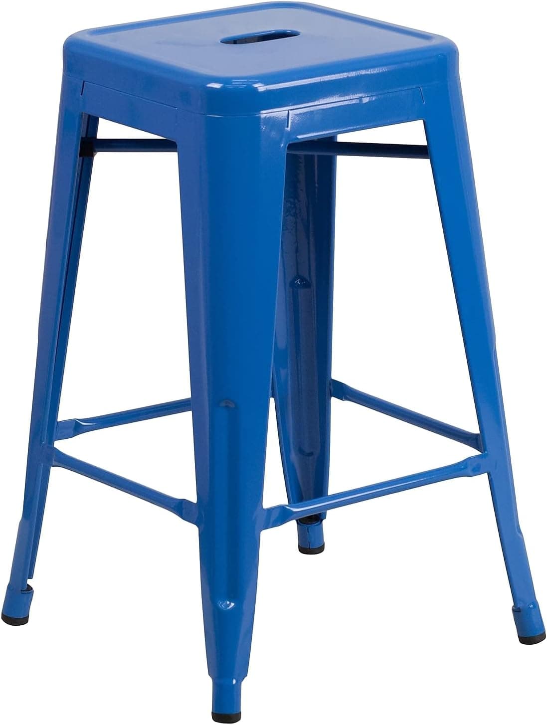 Flash Furniture Commercial Grade 24" High Backless Blue Metal Indoor-Outdoor Counter Height Stool with Square Seat