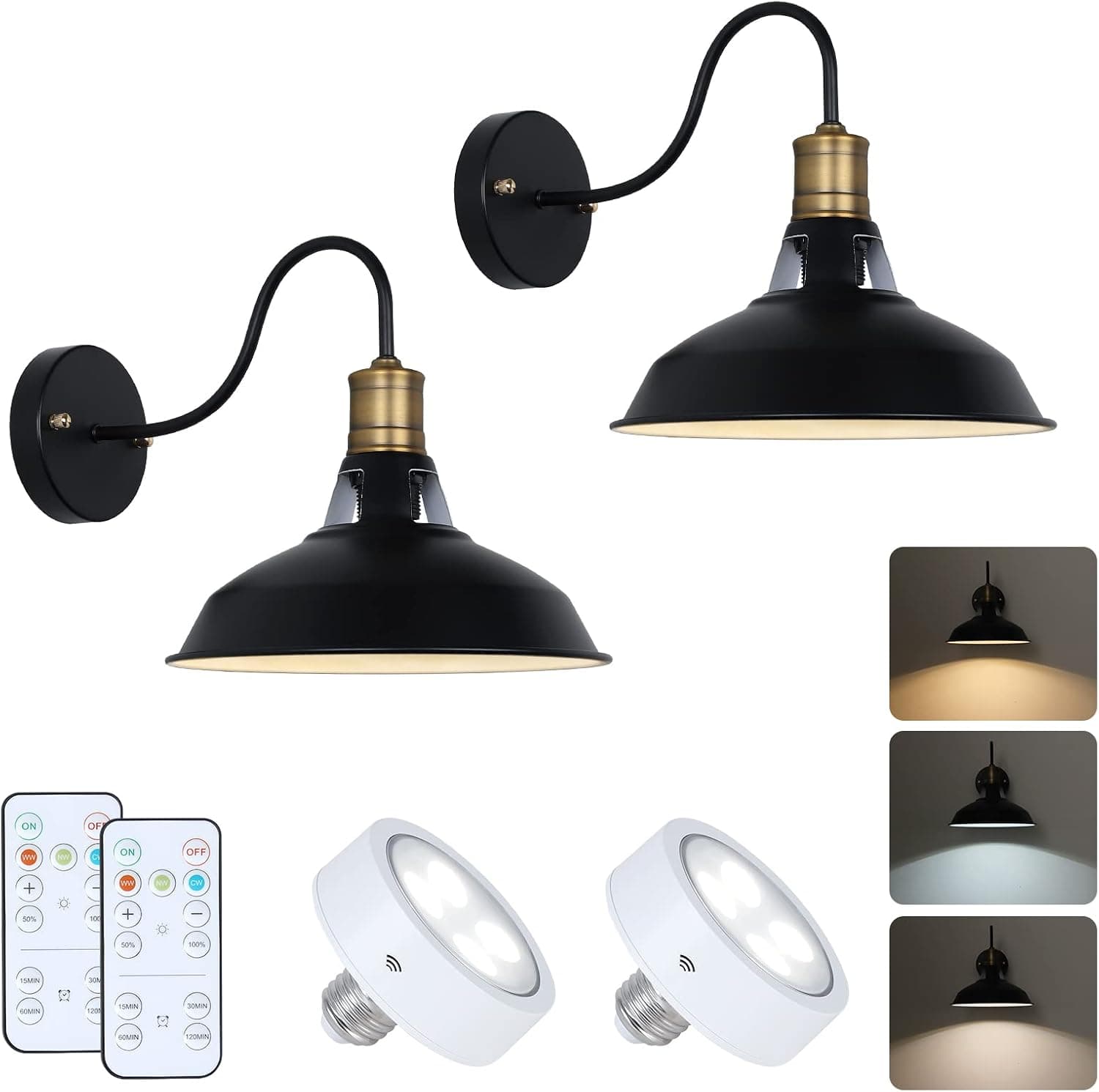 Kingmi Modern Style Battery Operated Wall Sconces Set of 2, Battery Run Remote Control Non Hardwired Classic Wall Light Fixture Wall lamp for Indoor, Restaurants, Loft, Staircase…