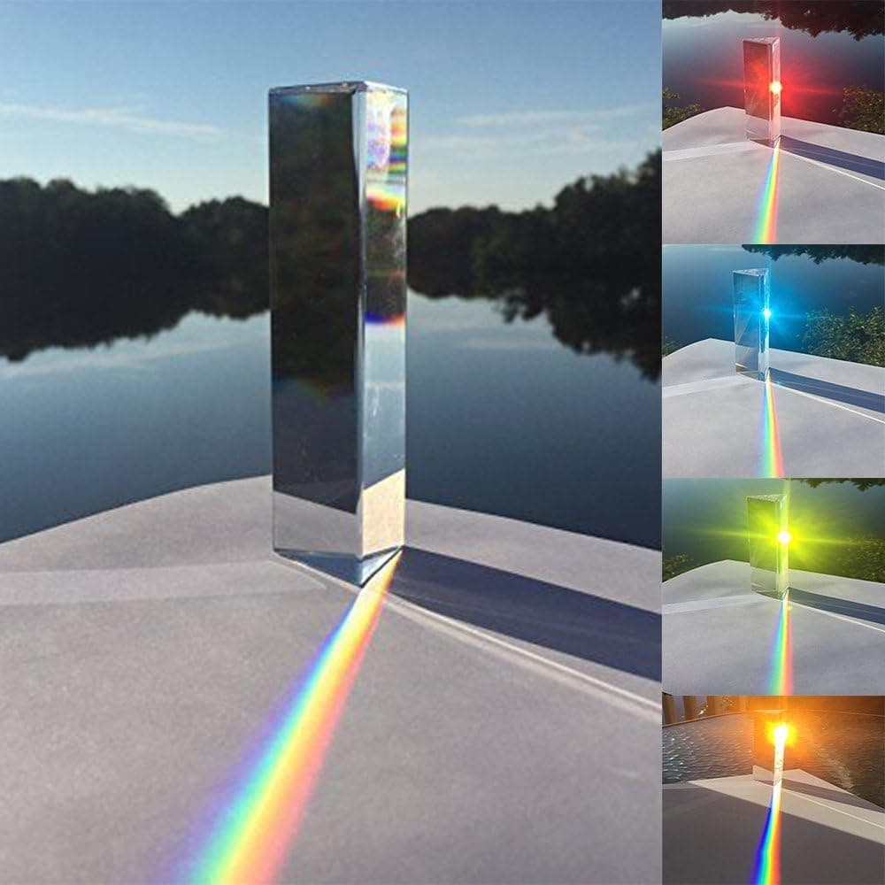 4" Crystal Optical Glass Triangular Prism Refractor - Physics Teaching Light Spectrum Optics Kits 100mm