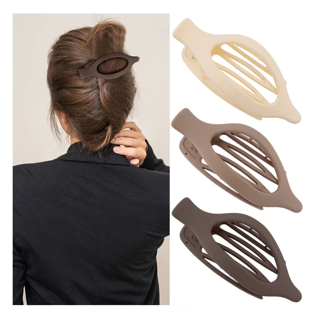 ATODEN Flat Claw Clips for Thick Hair Alligator Hair Clips 3Pcs Hair Claw Clips for Thin Hair Duck Billed Hair Clips Matte Hair Clips Large Hair Clips Neutral Claw Clips Hair Barrettes for Women Hair Clamps Jaw Clips