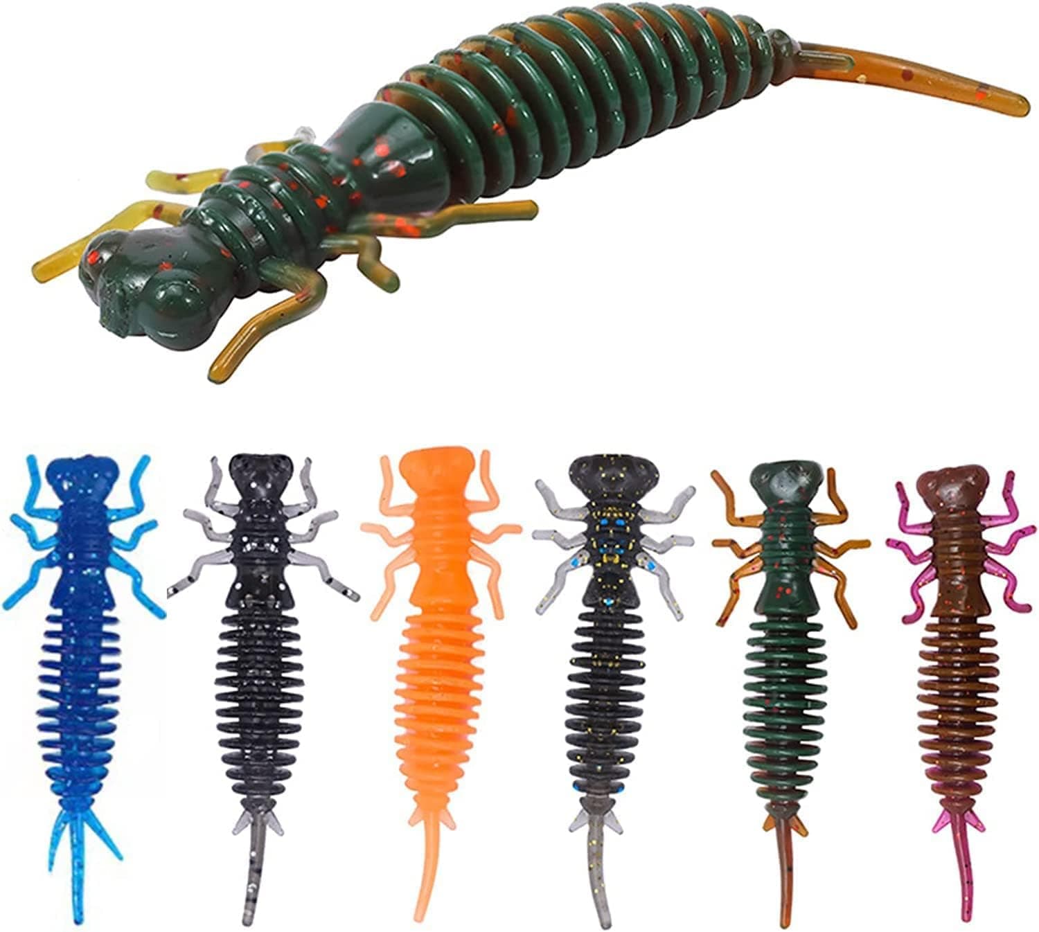 RTGSE 60pcs Dragonfly Larva Soft Silicone Fishing Lures for Bass, Trout, Soft Plastic Fishing Lure Sinking Deepwater Fishing Accessories for Saltwater Freshwater