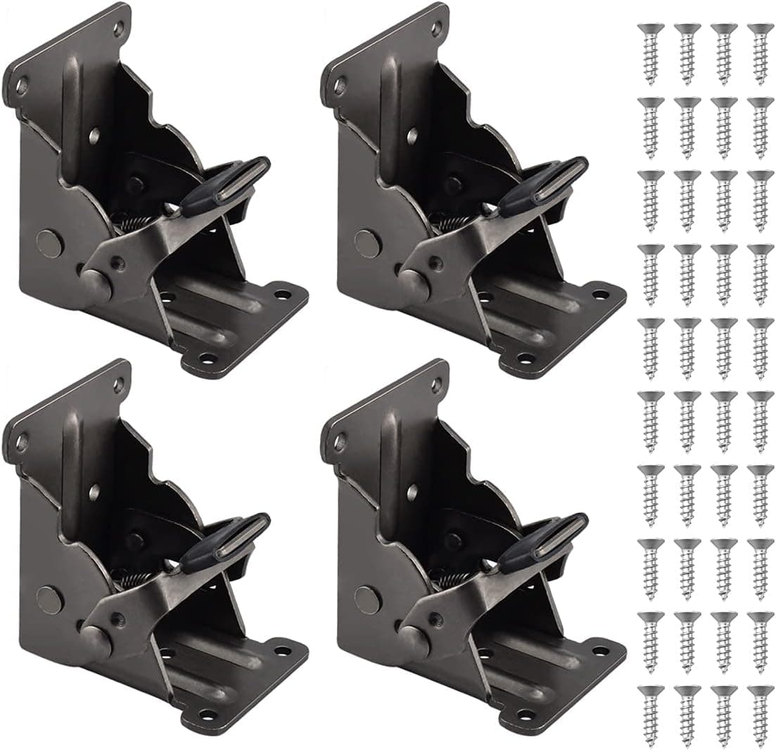 Folding Brackets 4 Pcs for Table Bed Leg Bronze Steel Foldable Hinge Foldable Support Bracket with Screws (Black)