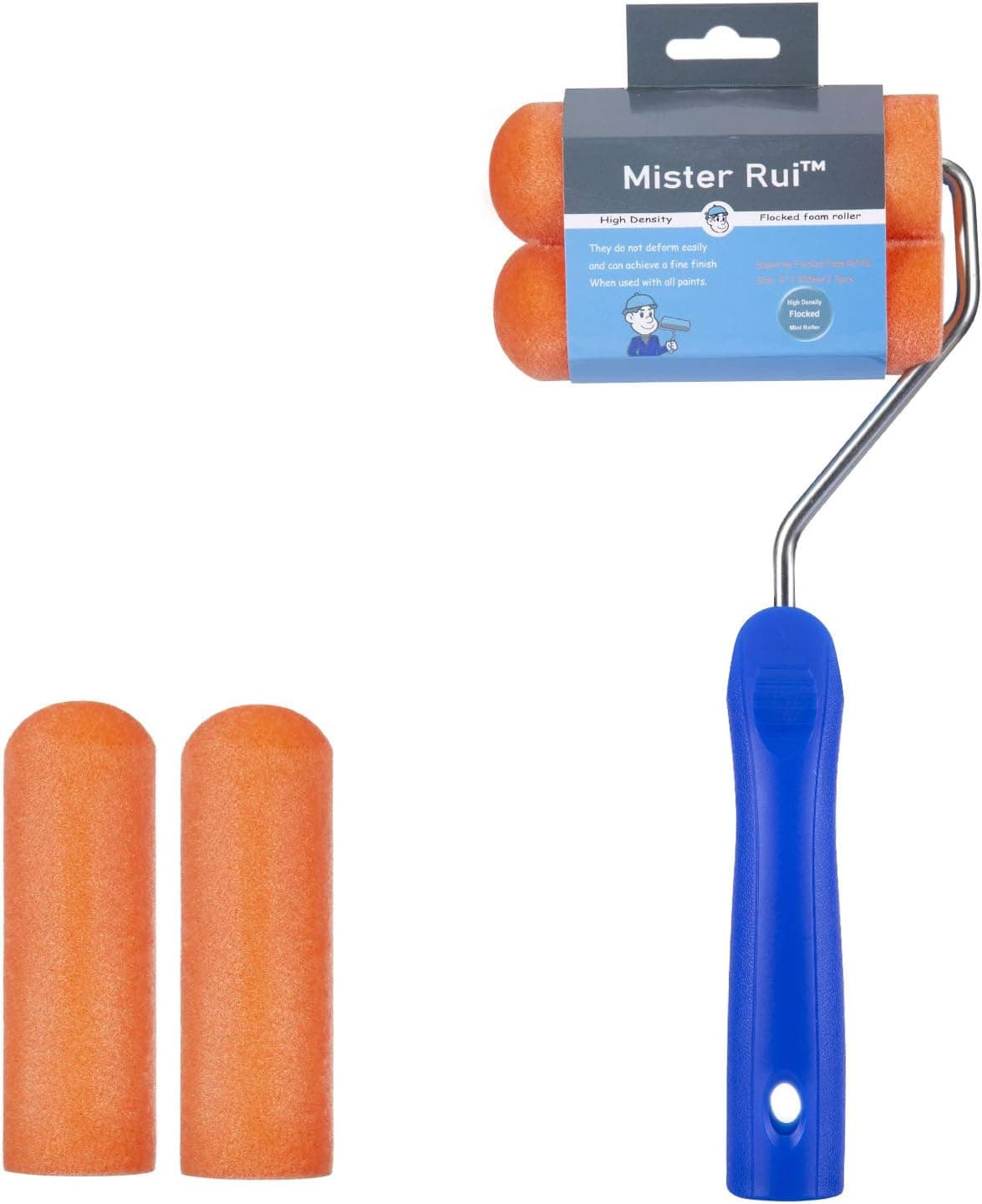 Mister Rui Paint Roller, Flocked Foam Paint Roller, Small Paint Roller Covers with Roller Frame, Mini Paint Rollers for Painting Rough Walls, Doors, Cabinets(4 Inch Paint Roller Pack of 3)