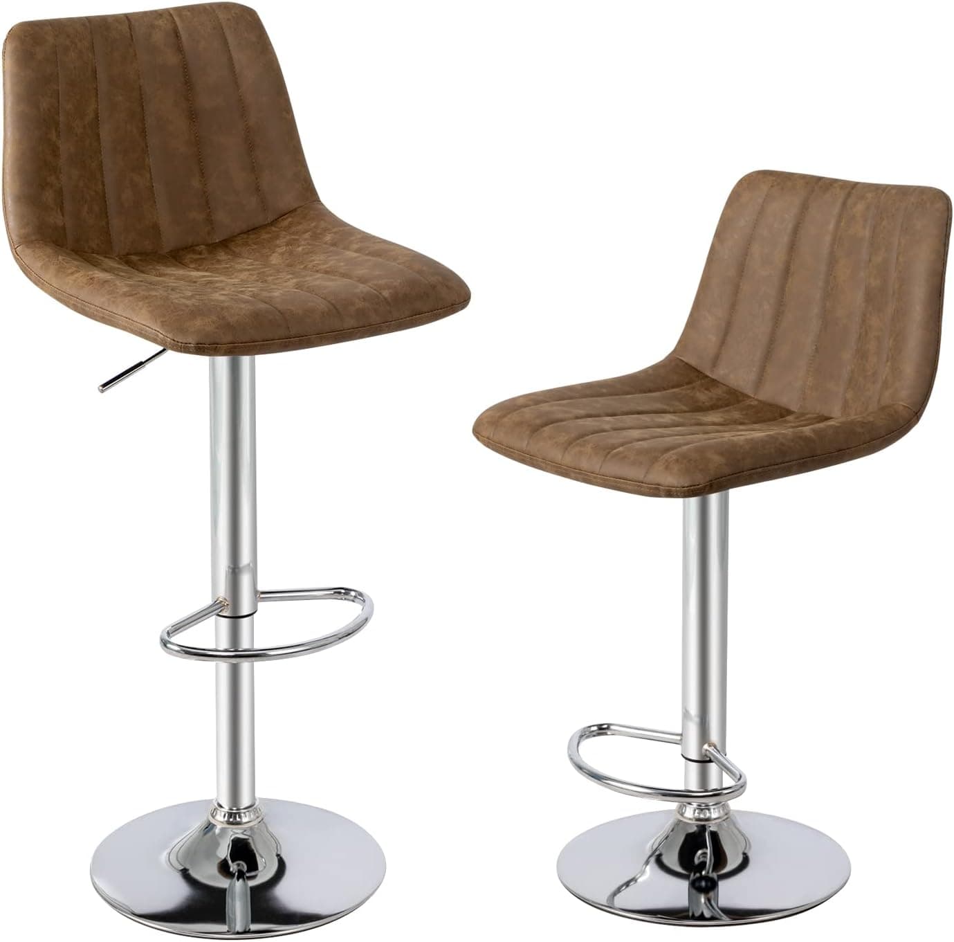 ORISTUS Swivel Bar Stools with Backs Pu Leather Height Adjustable Modern Pub Kitchen Counter Height Bar Stool Chair with Metal Plating Surface Anti-Rust