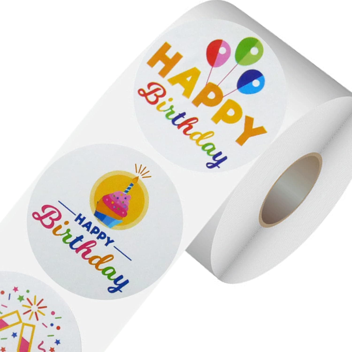Happy Birthday Stickers Roll 1.5" Round Birthday Gift Wrapping Stickers 500pcs Self Adhesive Happy Birthday Envelope Seals Birthday Stickers for Cards for Business Boutiques Retailers