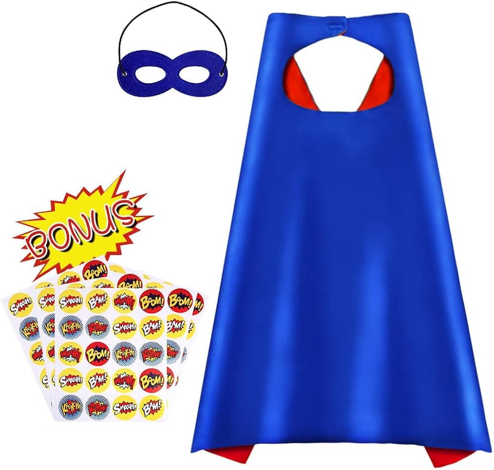 AIMIKE Superhero Capes, Reversible Costume with Mask & Superhero Stickers for Kids