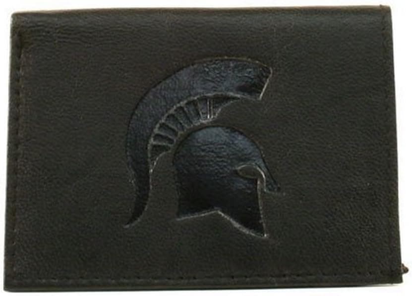 Rico NCAA Officially Licensed Genuine Leather Tri-Fold Wallet -Black (Michigan Spartans)