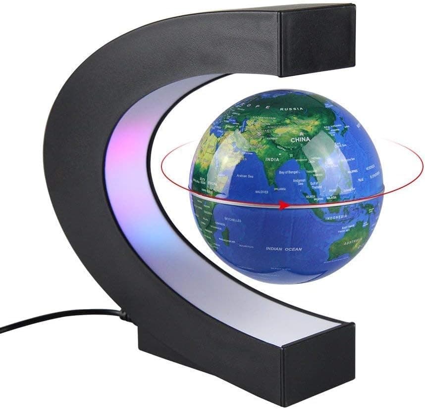 au-kee 3 inch C Shape Magnetic Levitation Floating Globe Maglev Globes World Map with LED Light for Teaching Home Office Desk Decoration Blue