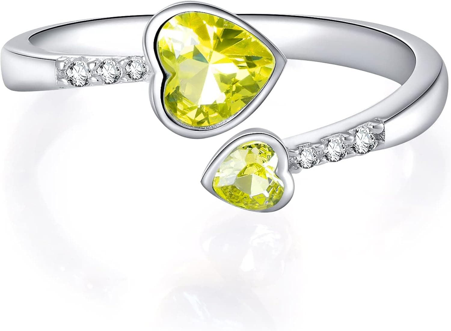 LANE WOODS Mother's Day Gifts Mother Daughter Birthstone Rings for Teen Girls Women 925 Sterling Silver Double Heart Open Adjustable Band Ring
