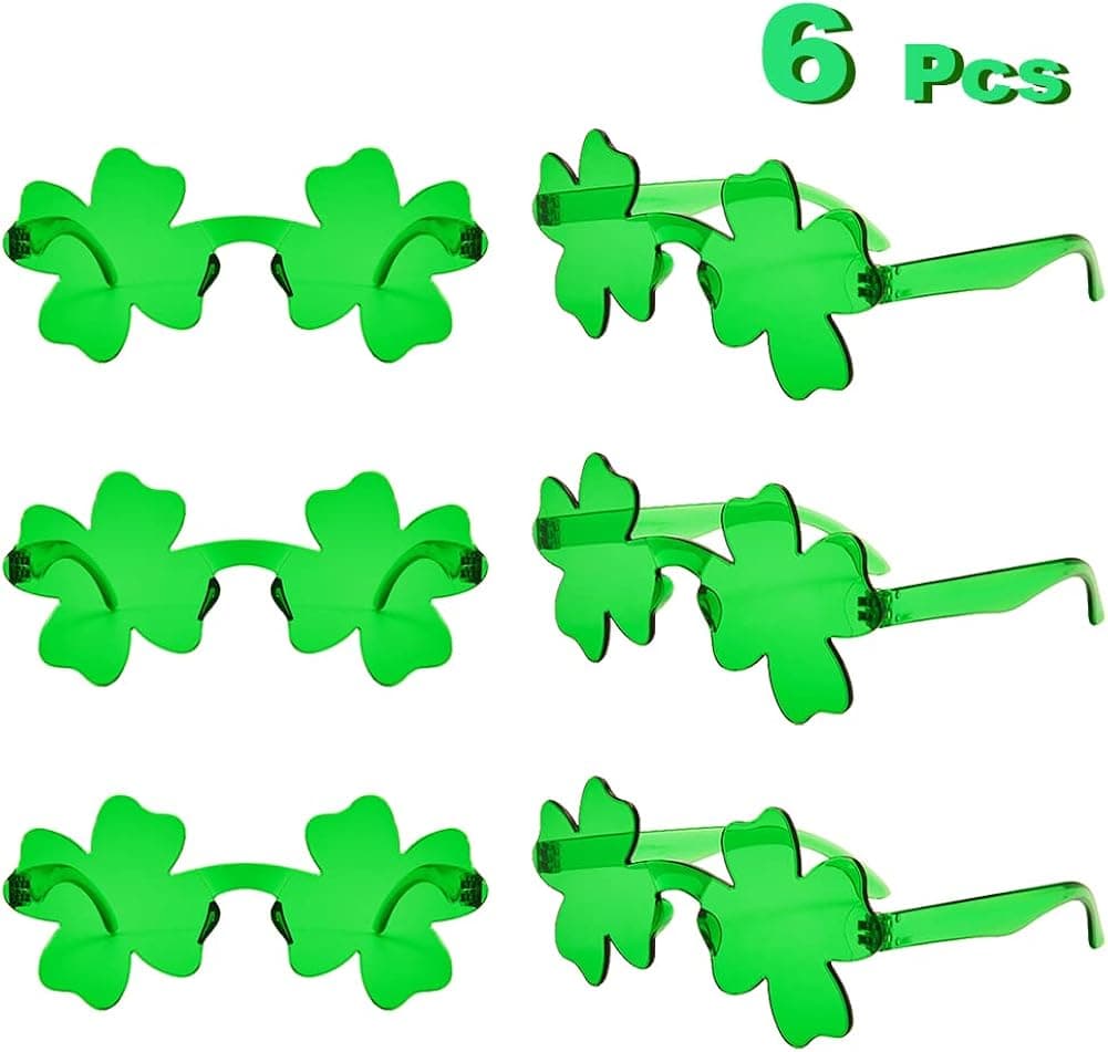 UMEELR 6 pcs St. Patrick's Day Shamrock Sunglasses for kids, St. Patrick's Day Green Clover Glasses for St. Patrick's Day Accessories Party Favor, Supplies Party Props and Decorations