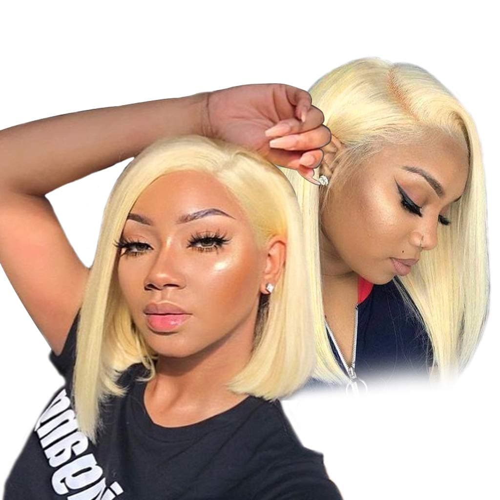 Nobel Hair Can Be Dyed in Any Color #613 Blonde Short Bob Wigs for Women,150% Density Pre Plucked and Bleached Knots Peruvian Lace Front Human Hair Wigs 10Inch