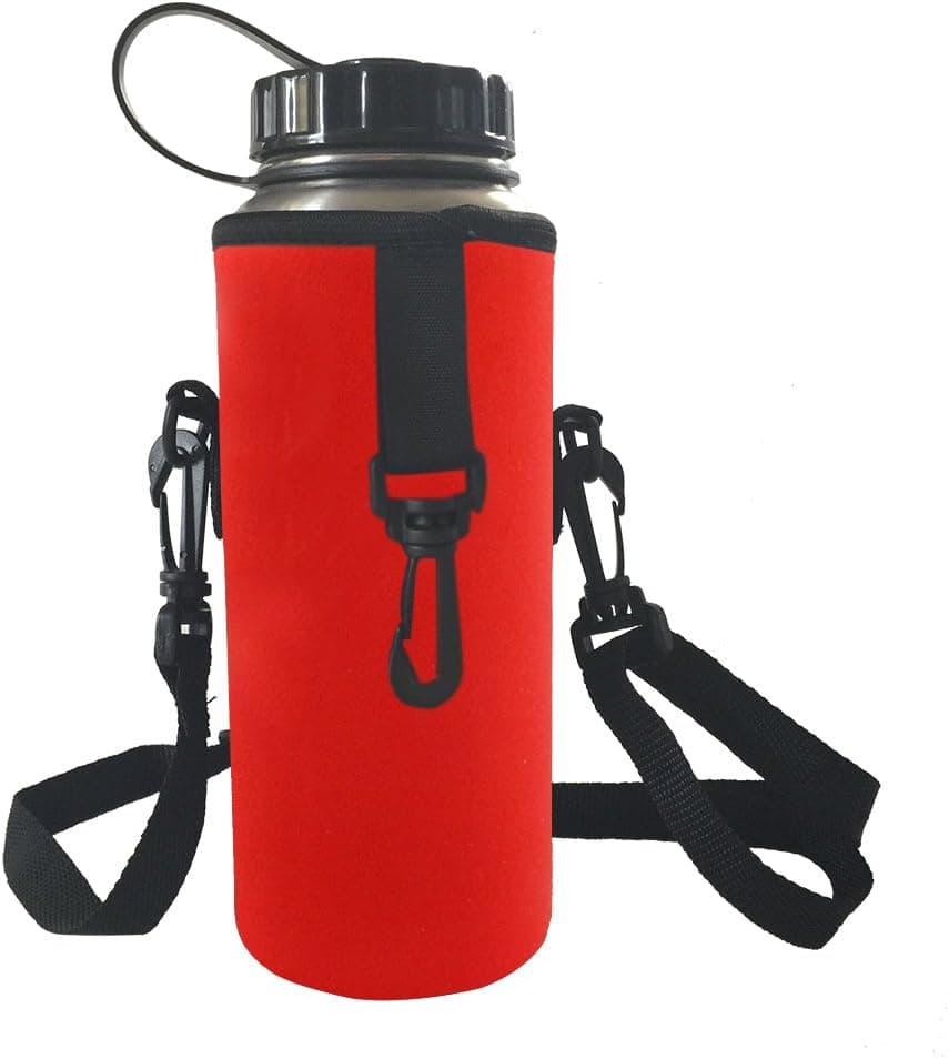 JDWNF 30 Oz/750ml Water Bottle Sleeve, Protable Neoprene Insulated Water Bottle Carrier Cover Sleeve Tote Bag Pouch with Adjust Holder Strap for Kids Students Women Men (Red)