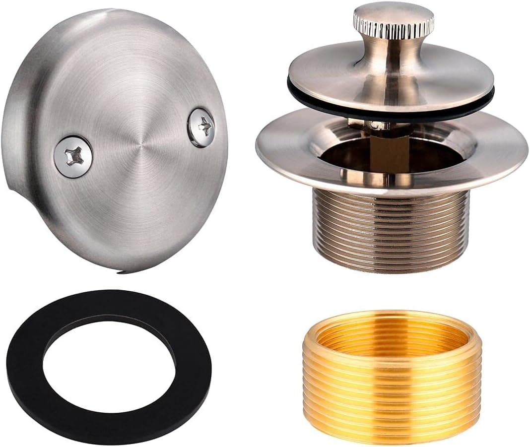 Bathtub Drain Conversion Kit Assembly, Lift and Turn Tub Drain Kit, Brass Construction Easy Installation (Brushed Nickel)