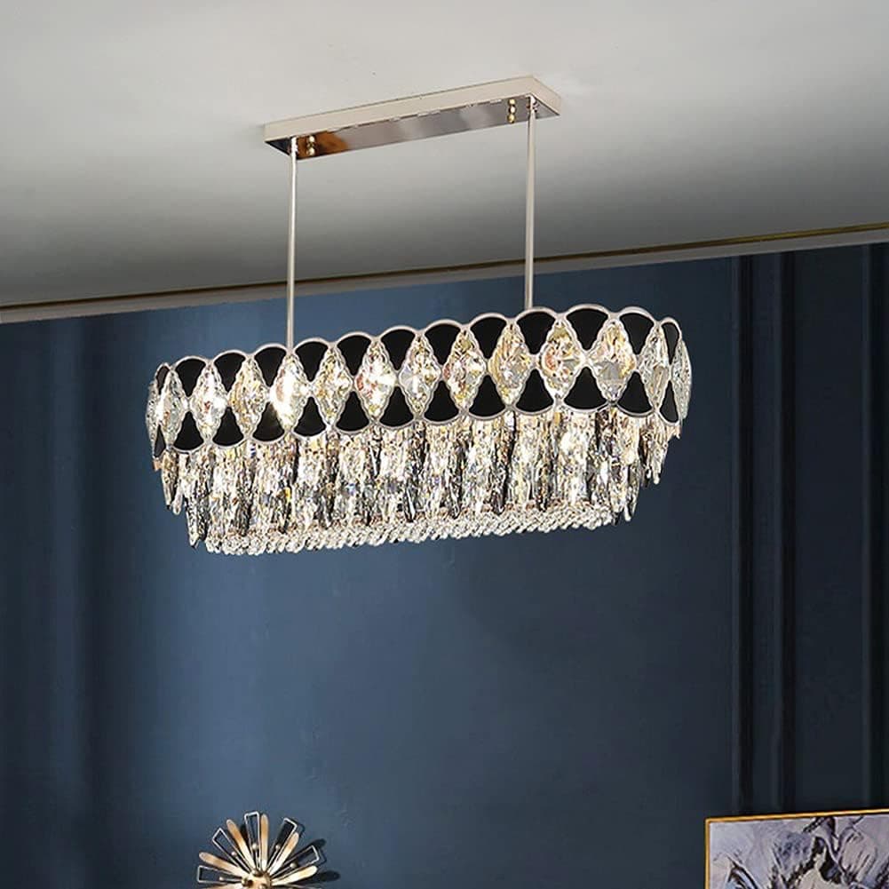 MORE CHANGE MoreChange Crystal Chandelier, Modern Luxury 10-Lights Pendant Lights, Rectangle Ceiling Lighting Fixture for Living Room, Dining Room, Bedroom Restaurant Kitchen, E14 Bulbs Required