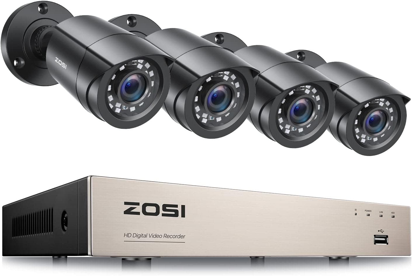 ZOSI 5MP Lite Home Security Cameras System Indoor Outdoor H.265+ 8CH 5MP Lite CCTV DVR and (4) x1080P 1920TVL Weatherproof Surveillance Cameras,Night Vision,Motion Alert,Remote Access(NO HDD)