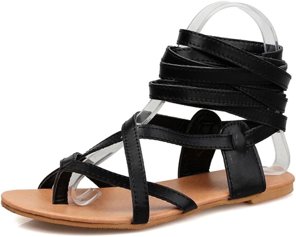 XCC Womens white lace heels thong gladiator lace up roman style PU sandals