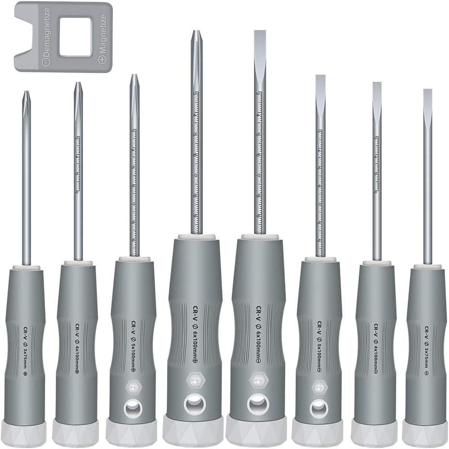 Magnetic Screwdriver Set 9 PCS, Kingsdun Heavy Duty Slotted & Phillips Hand Tool Kit Rotating Cap Save Strength & Non-Skid & Anti-Static for Craft, DIY, Home Repair with Toolbag