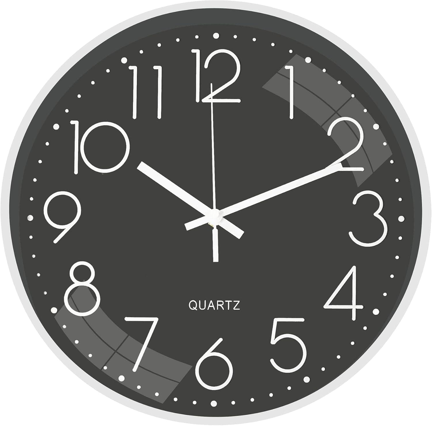 Pearshek Modern Wall Clock,12 Inch Silent Clock Silent Non-Tick Suitable for Bedroom,Living Room,Kitchen,School,Office,Pay Attention to Every Minute and Every Second(Black and Grey)