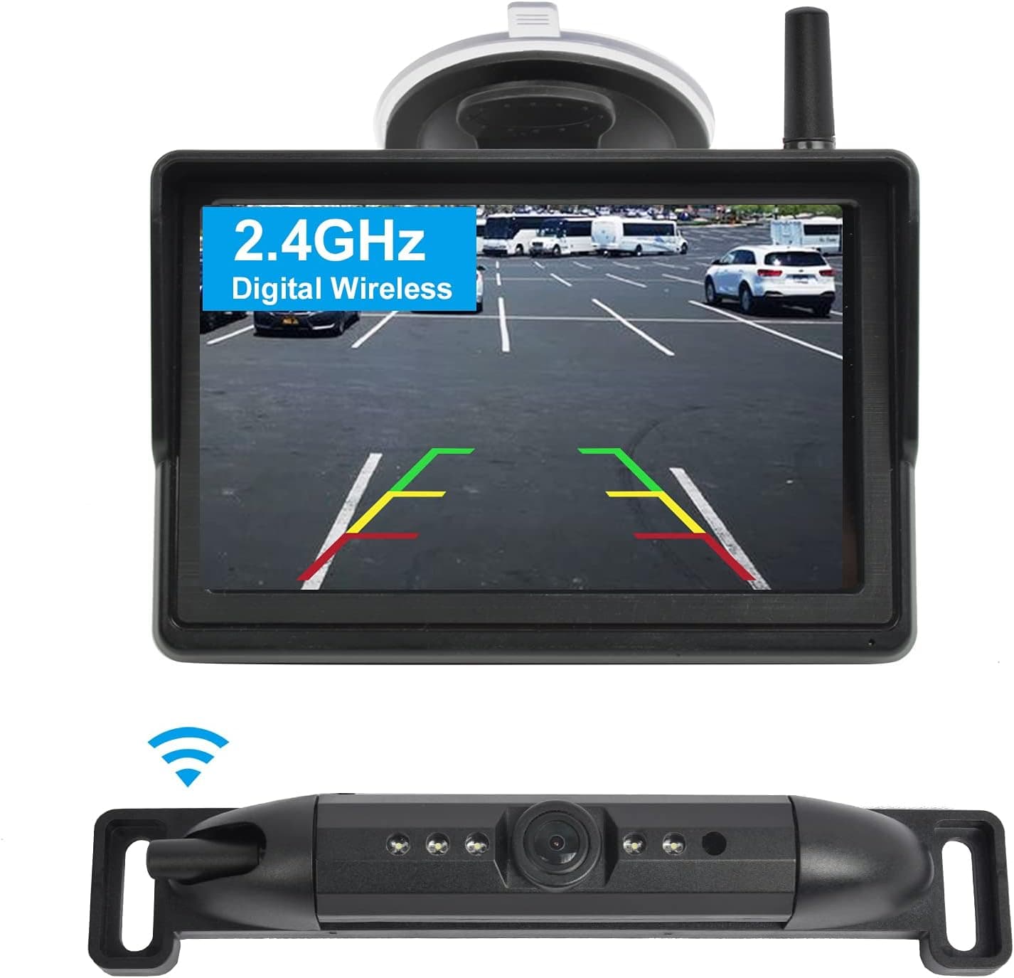 PARKVISION AHD Digital Wireless Backup Camera Kit With 5" IPS Screen Monitor,HD 720P License Plate Backup Camera kit,5 LEDs Night Vision IP68 Waterproof,Universal for All Cars as SUV, Pickup,DC12V,24V