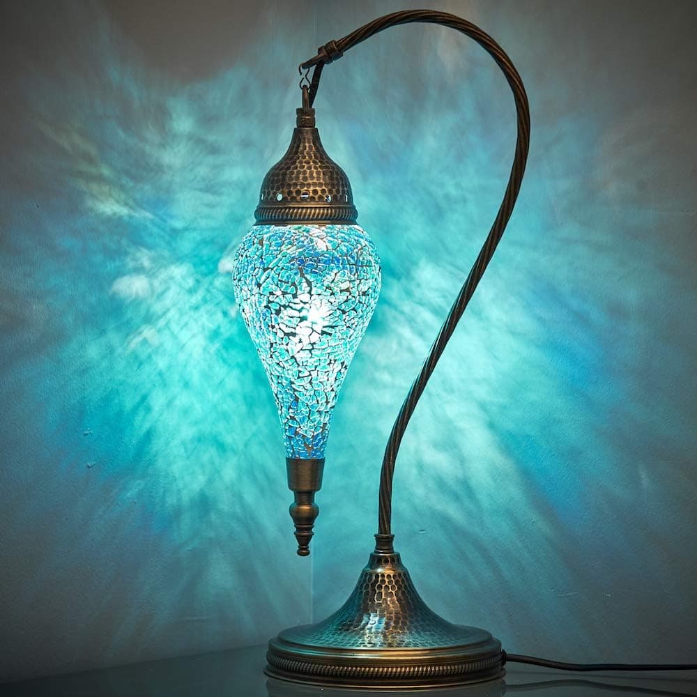 DEMMEX (10 Colors) Turkish Moroccan Handmade Colorful Mosaic Boho Swan Teardrop Table Desk Bedside Night Accent Mood Lamp Lampshade, 19" (Calm Your Nerves!)