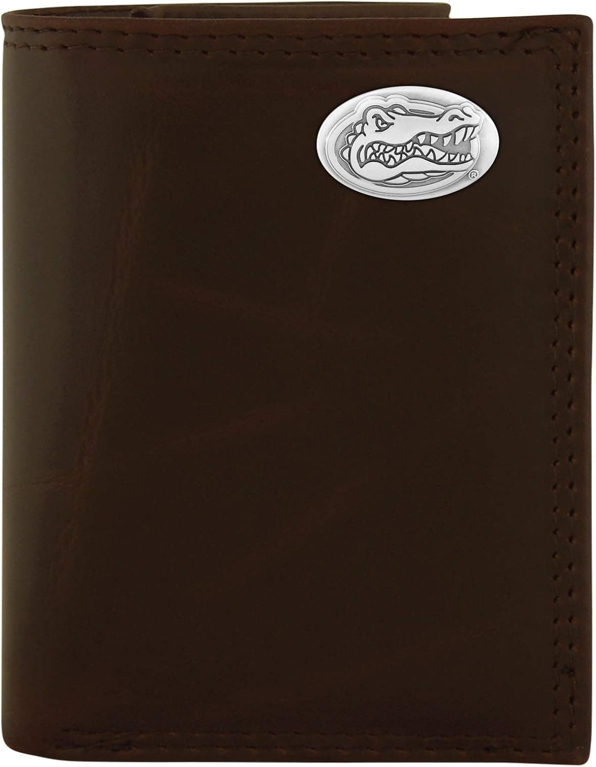 NCAA Florida Gators Brown Wrinkle Leather Trifold Concho Wallet, One Size