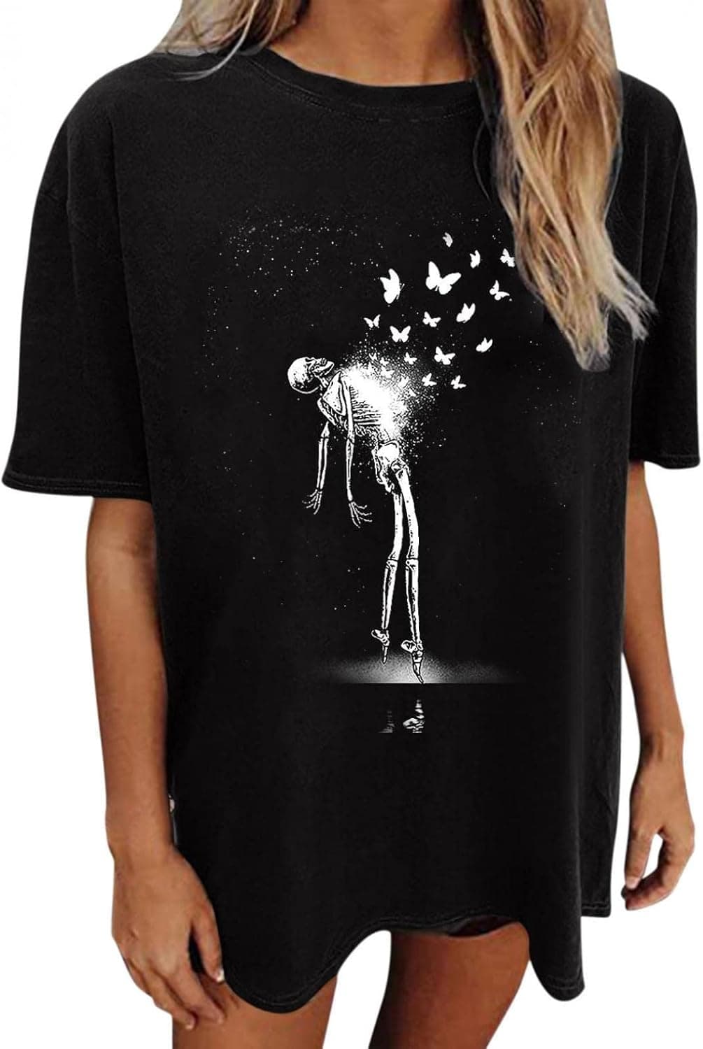 Funny Graphic T-Shirt for Women Oversized Drop Shoulder Short Sleeve Shirt Y2k Streetwear Tunic Tops Baggy Tshirt Halloween