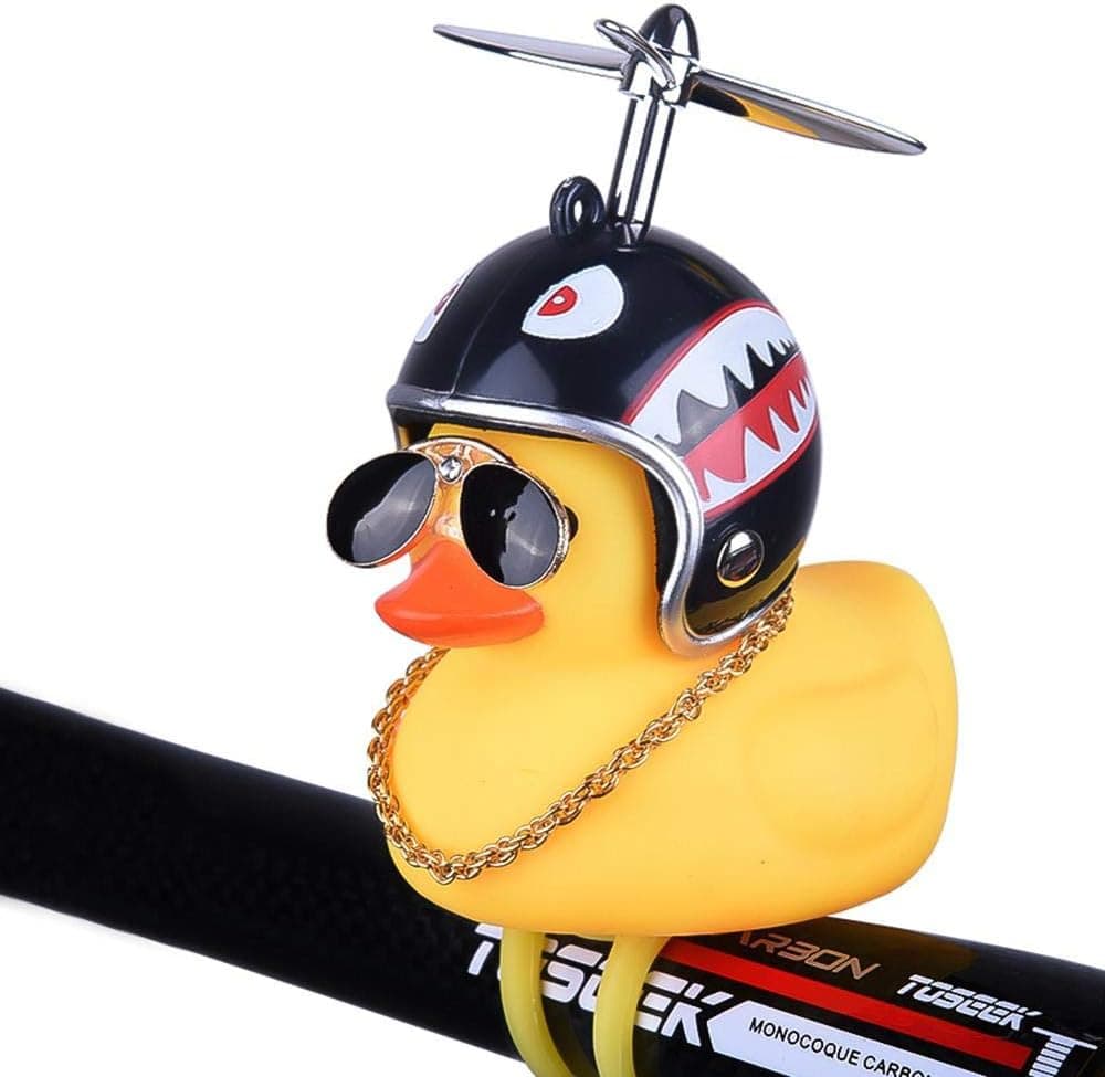 Auoker Bike Bell, Air Bike Bicycle Horn with LED Lights, Cute Cartoon Yellow Little Duck Shape, Propeller Handlebar Bike Squeeze Horns for Toddler Children & Adults