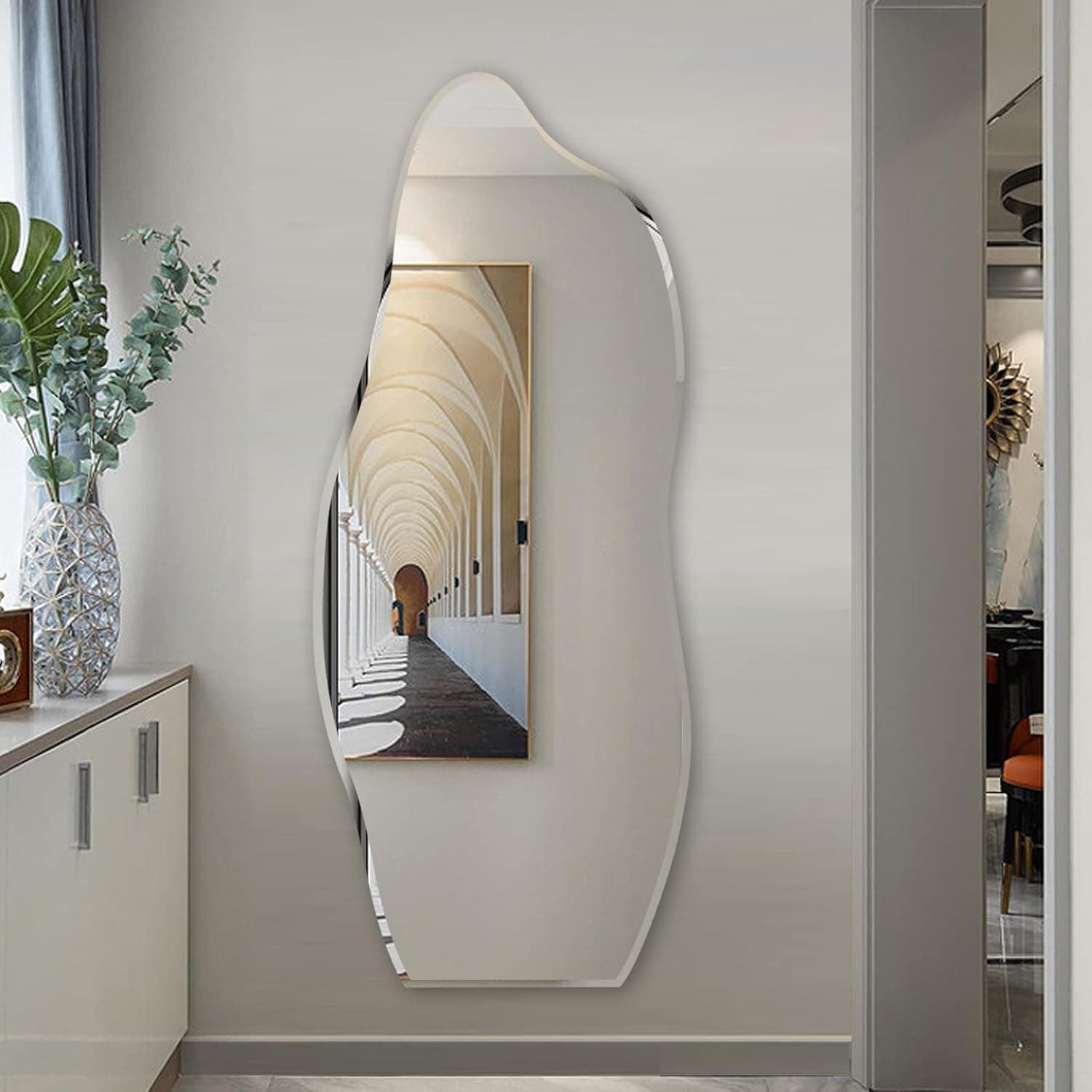 Broojo Irregular Wall Mirror Asymmetrical Accent Wall Mounted Mirror 19.6 x 47 Inch for Living Room Bathroom Entryway, Shaped Dressing Mirror for Wall, Dolphin Type
