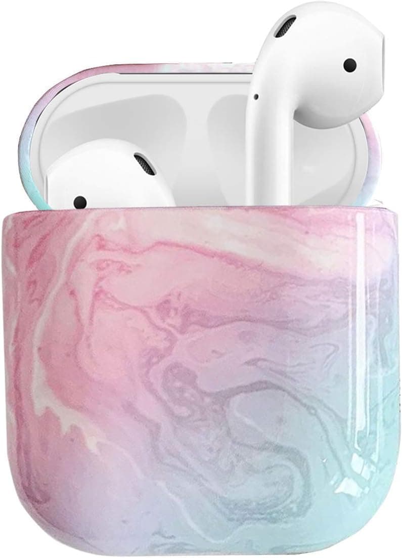 J.west Airpods Case Cover, Unique Marble Pattern Print Design Shockproof Hard Protective Case Accessories Women Girls Men for Apple Airpods 1/2 Generation Wireless Charging Case (Pink)
