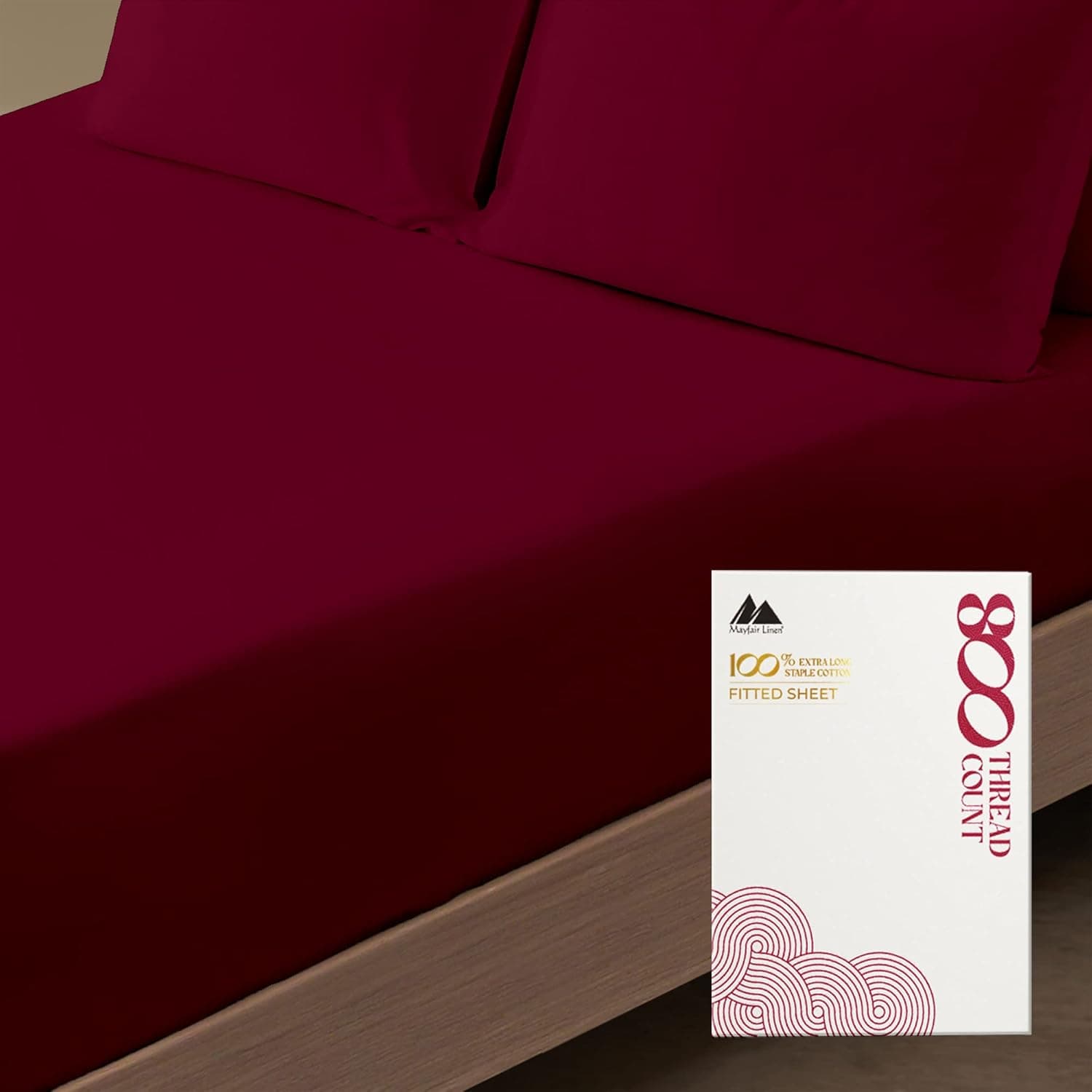 Premium Hotel Quality 1-Piece 100% Cotton Fitted Sheet, Luxury & Softest 800 Thread Count Egyptian Feel Sateen Weave Bottom Sheet, Deep Pocket up to 18 inch, California King Size, Burgundy