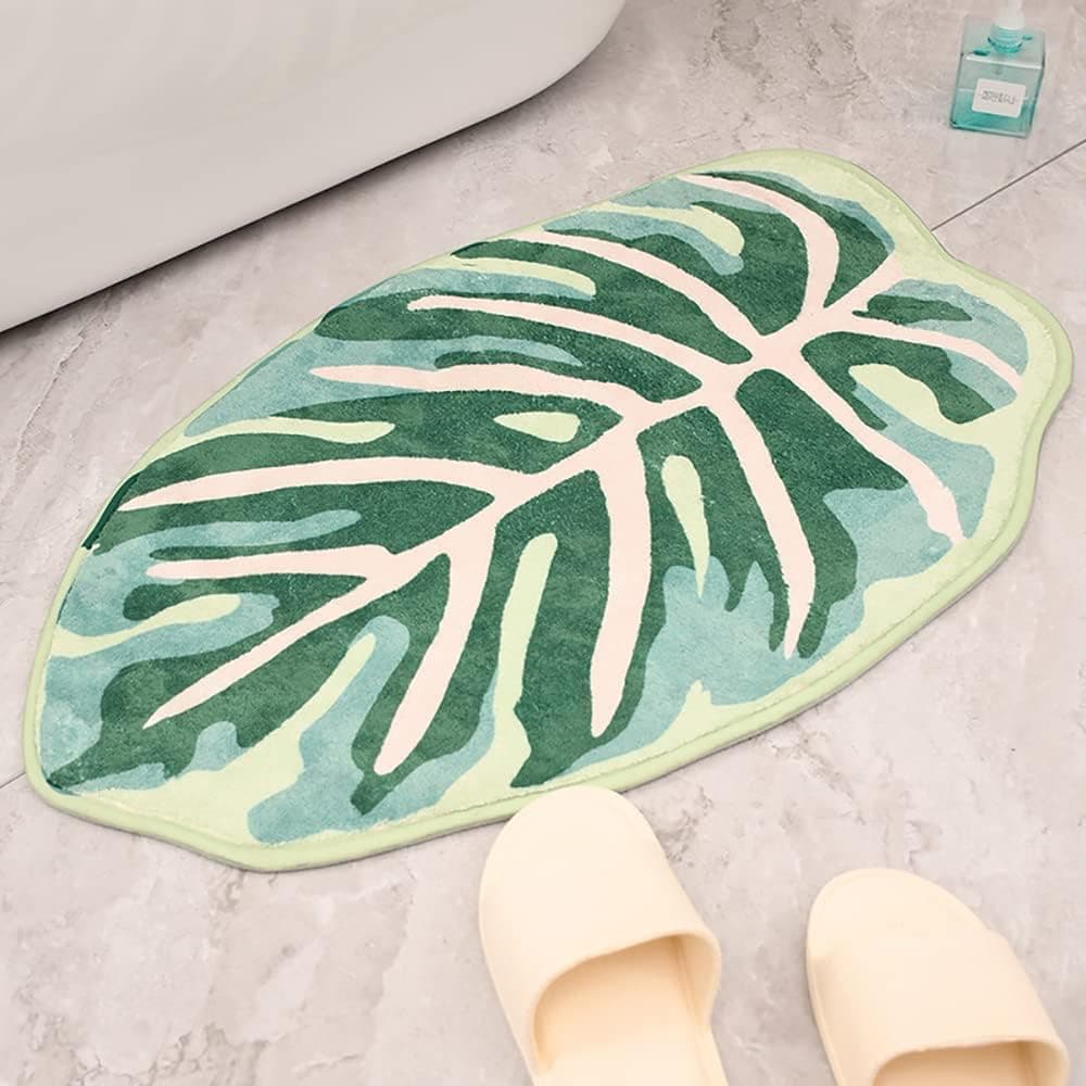 Soft Green Leaf Area Rugs 29.5“x17.7” Cute Door Mat Doormats Floor Carpet for Bathroom Living Room Bedroom Kitchen Decoration, Machine Washable