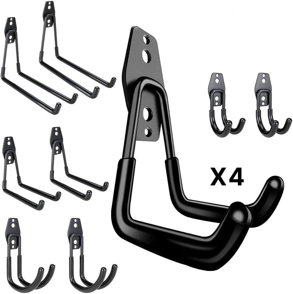 Garage Hooks Heavy Duty 12Pack, Goldenwarm Garage Storage Hooks, Ladder Tool Hangers for Garage Wall, Utility Wall Mount Garage Hooks&Hangers with Anti-Slip Coating for Garden Tools&Bike