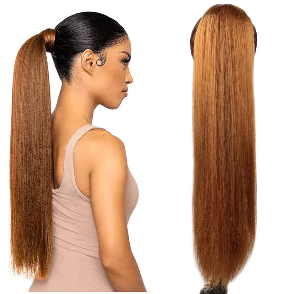 Long Straight Ponytail Extension 24 Inch Brown Clips Drawstring Ponytail Straight Hair Extension Hairpieces Synthetic Pony Tail Natural Soft Ponytail Hair Pieces For Women(24 inch, 30#)