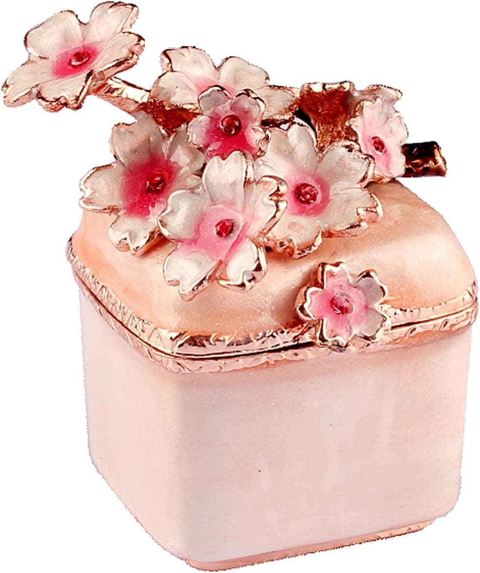 Xinkulas Cute Mini Cherry Blossoms Decorative Trinket Jewelry Box Ring Necklace Keepsake Case (Pink)