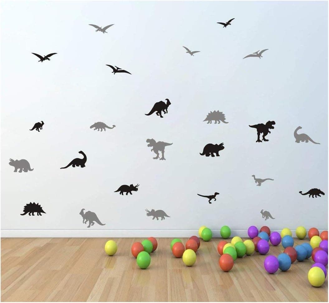 IARTTOP Dinosaur Wall Decal Set Boy Bedroom Sticker Dinosaur Decor Baby Nursery Decals (Black&Grey）)