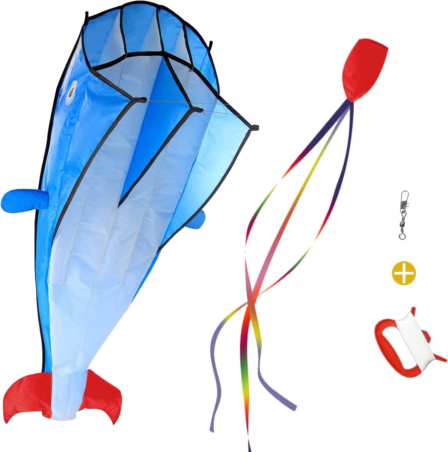 Sutekus Kites Large Dolphin Beach Kites Frameless 3D Kites Easy Flyer Kites for Kids, Adults and Family